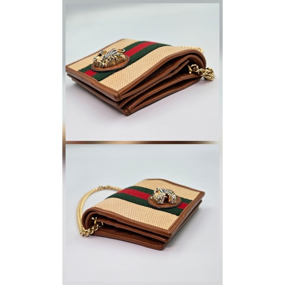 Gucci‎ Tiger Head Wallet on Chain Beige Canvas Brown Leather Gold Chain - Picture 6 of 10